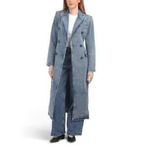 AVEC LES FILLES Blue Structured Double Breasted Denim Coat